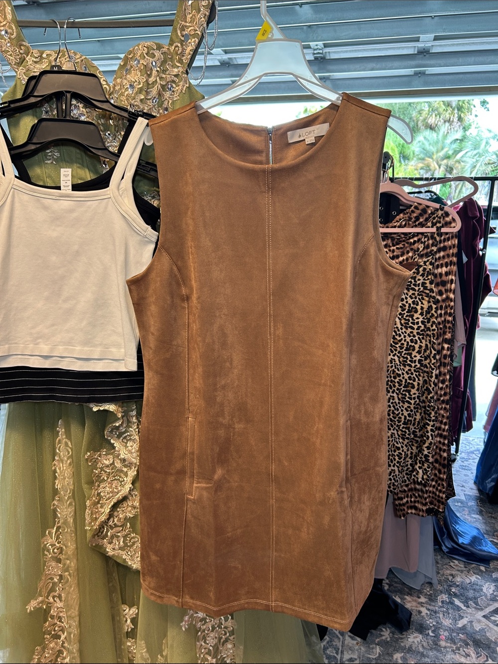LOFT Brown Faux Suede Sleeveless Shift Dress